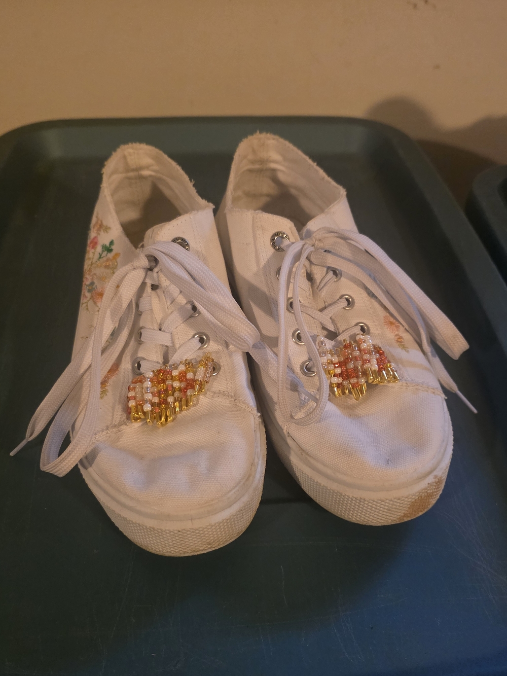 Womens White Canvas Lace-Up Shoes